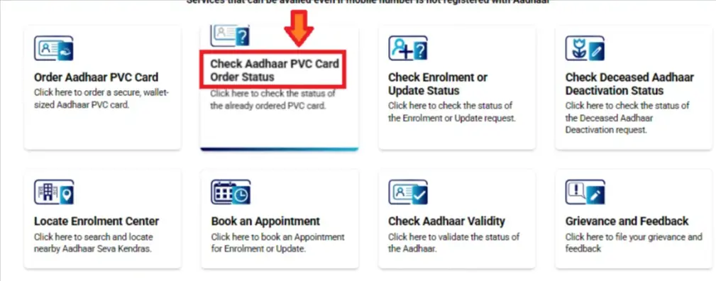 pvc aadhar card download, check status