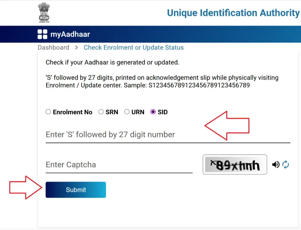 aadhaar enrolment status check